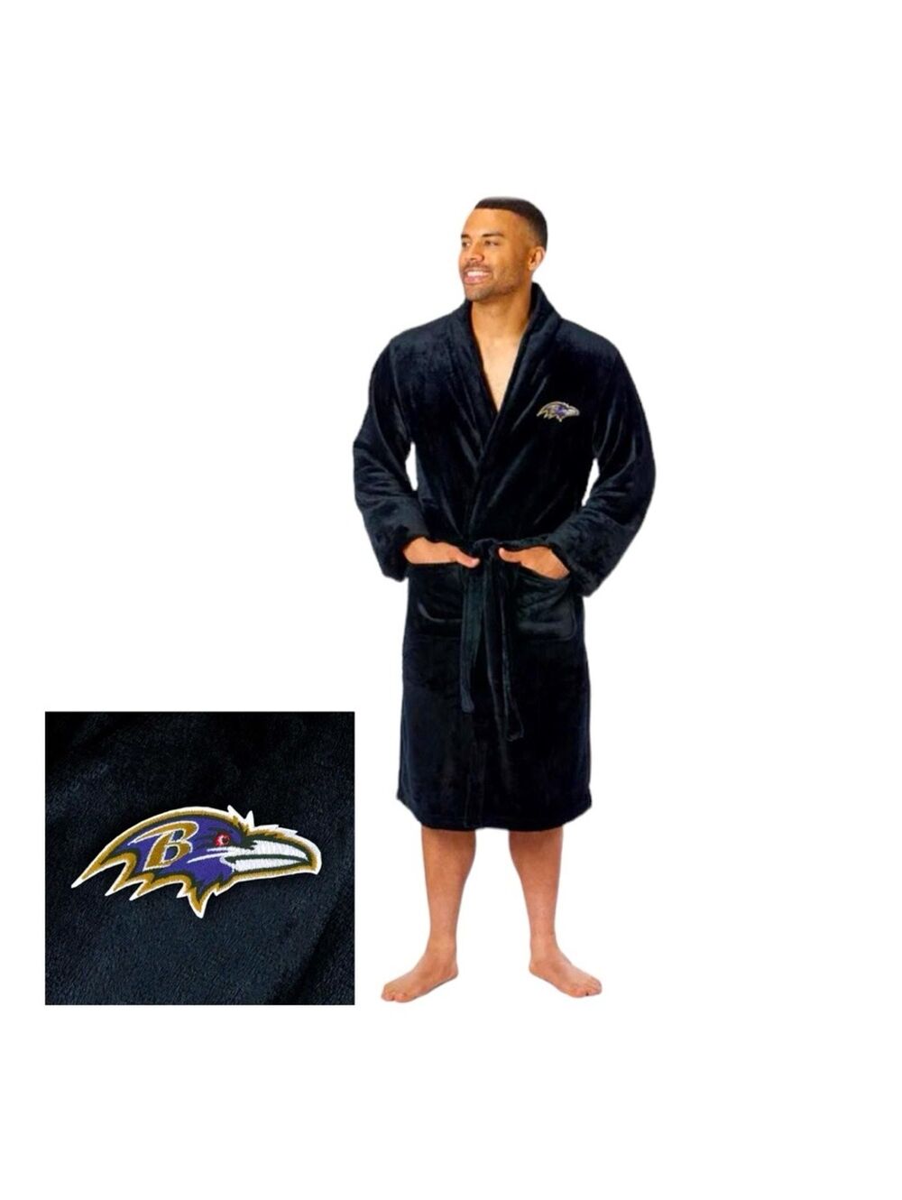 NWT Baltimore Ravens Embroidered Men L/XL Silk Touch Bathrobe by Northwest Group